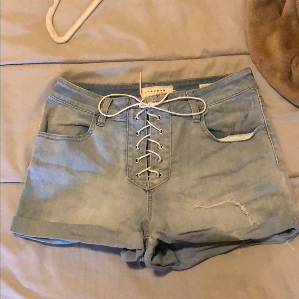 Lace up jean shorts